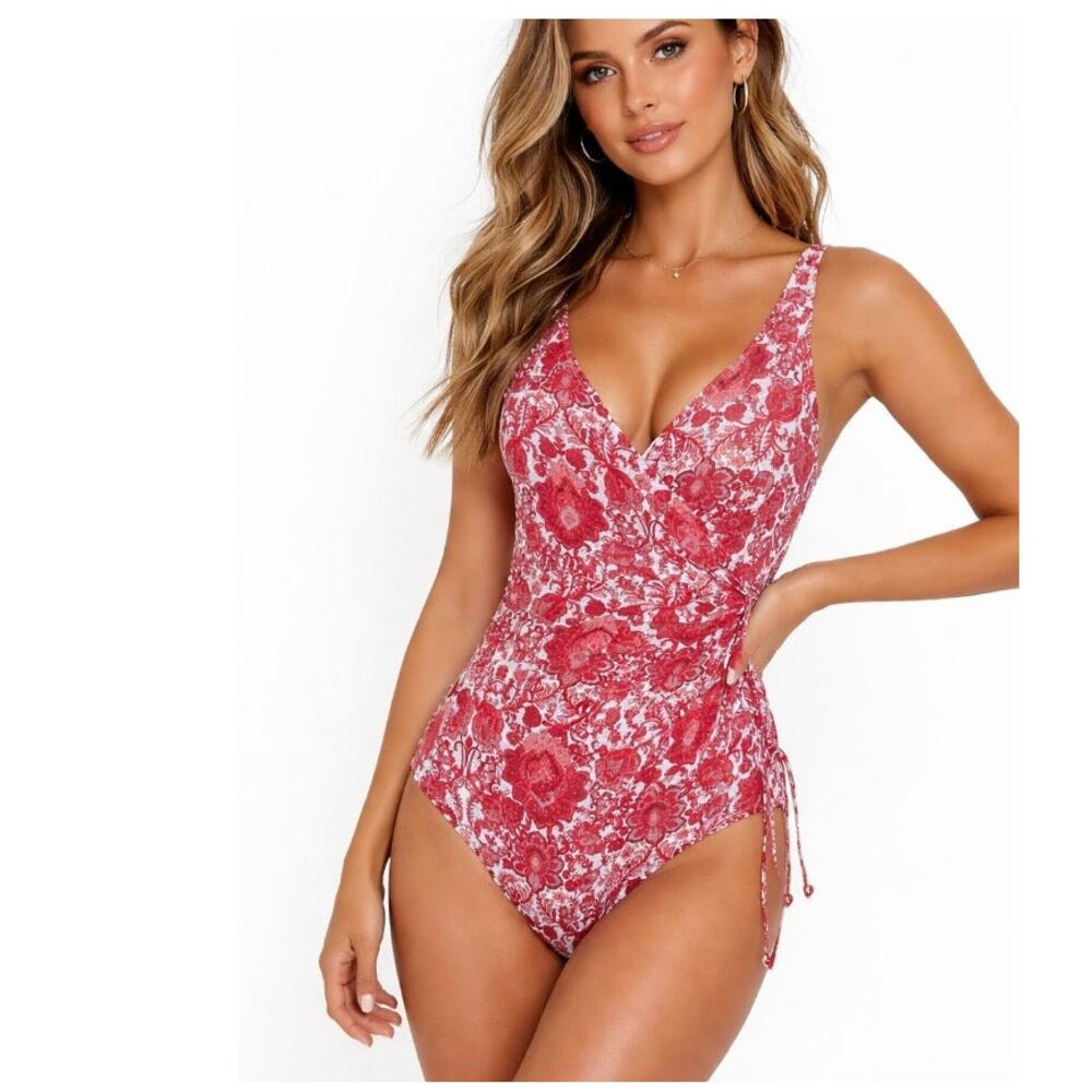 Niptuck Swim Red and White Floral Swimsuit Bathing Suit One-Piece 8